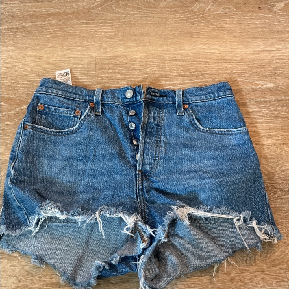 Levi's Classic Blue Frayed Jean Shorts